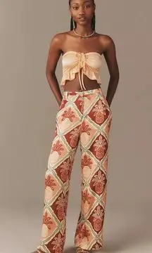 NWT Farm Rio Pineapple Satin Wide Leg Pants size small Retails $188