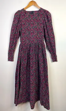 Vintage Laura Ashley Floral Corduroy Long Sleeve Dress Prairie Cottage womens 8