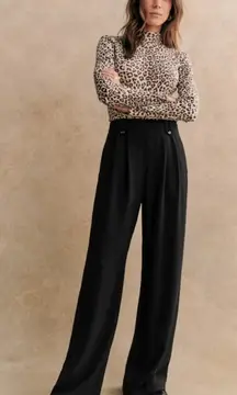 NWT Sezane Loulou in Noir Black Pleated Satin Back Crepe Wide Leg Pants 34 / 2