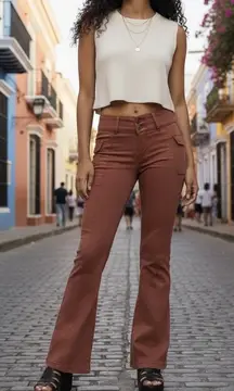 BP Brown Flare Patch Pocket Jeans Size 29 Rust Y2K Stretch