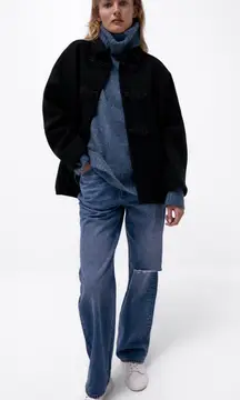 Black Wool Blend Toggle Coat Jacket