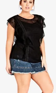 City Chic Dreamy Lace‎ Frilled Top Black