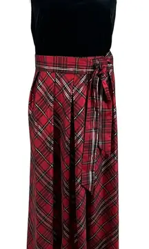 SLNY Sleeveless Velvet and Plaid Long A-Line Evening Gown Black and Red Size 22W