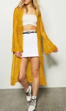 Mustard/burnt Orange  Lace Crochet  duster Kimono