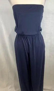 Zesica blue strapless soft and comfy wide leg jumpsuit with pockets size small
