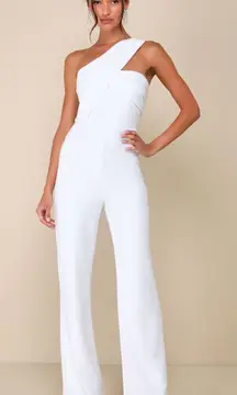 NWT Lulus Devoted to Fun Ivory One-Shoulder Sleeveless Jumpsuit Classy Chic XL