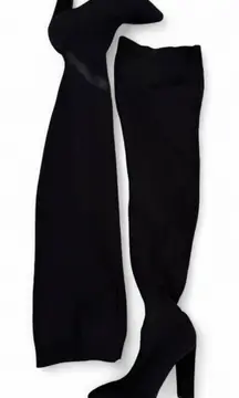 BAMBOO Black Over-the-Knee Stretch Sock Boots