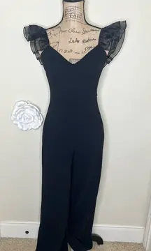 NTM: Lulus Luxe Position Black Ruffled Wide Leg Jumpsuit Size Small