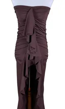 Simmi London Brown Strapless Ruched Ruffle Midi Dress Party XS