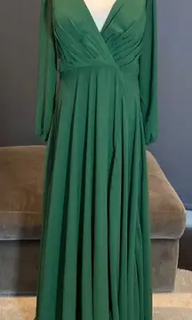 Women’s Green Chiffon Full Length Long Sleeve Dress Corset Back Leg Slit Size 12