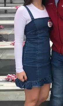 Denim mini dress for gameday