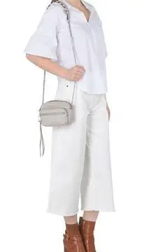 NWT New Womens DKNY Gray Stone Cross Body Bag Handbag Logo Silver Leather Chain