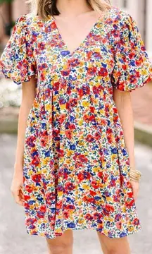 Entro Floral Summer Sun Dress Puff Sleeves Mini Size Small Flowy