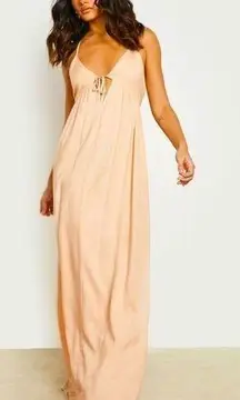 Boohoo  CUTOUT TIE MAXI BEACH DRESS IN STONE SIZE SMALL