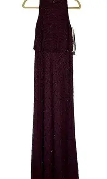 Adrianna Papell NWT  Maroon Beaded Halter Gown Formal Dress 4