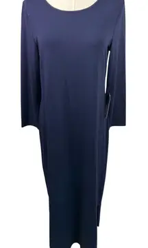 Chico's Kings Navy Shirttail Hem‎ Midi Dress Small 4/6 Long Sleeve New Classic