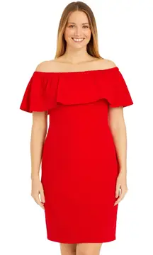 Almost Famous Women's Off-the-Shoulder Ruffle Bodycon Dress - Size Large, Red