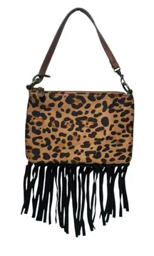 NWT! Justin Cheetah Red Western Fringe Convertible Mini Shoulder Wristlet Bag