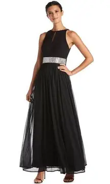 NEW R&M Richards Black Sleeveless Keyhole Rhinestone Maxi Dress Women's Size 8