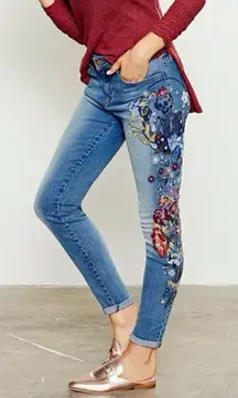 William Rast Floral Embroidered Skeleton Perfect Skinny Jeans Blue Juniors 29