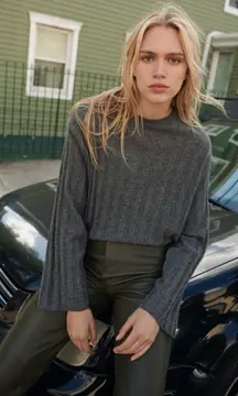 Zara Gray Ribbed Wool Cashmere Sweater Size Small Relaxed Cozy Oversized Preppy