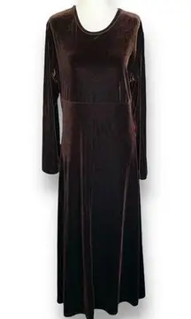 Vintage Jacqueline Ferrar Brown Velvet Dress Scoopneck Lingerie Sleeve Maxi