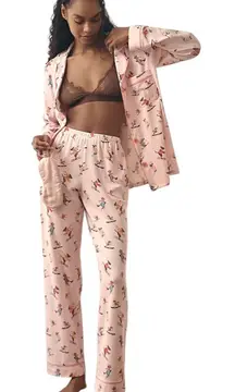 Bedhead Women’s Size S Organic Cotton Pajama Set Light Pink Ski Bunnies Animals
