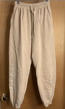 White Fox Tan Cotton Blend Sweatpants w Drawstring Elastic Waistband - size XS