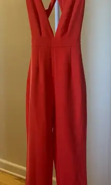 Hello Molly Red Orange Plunging Neckline  Jumpsuit Size 2 XS