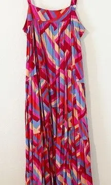 Abel The Label Colorful Pink Maxi Dress Anthropologie Size XS