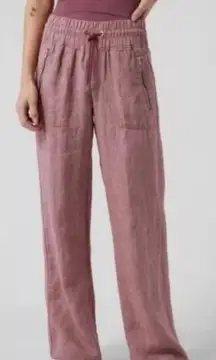 Athleta Cabo Linen Wide-Leg Pants Size 14 Tawny Rose Drawstring Pockets Pull On