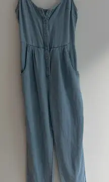 RVCA Flasher Chambray Cotton Jumpsuit Blue