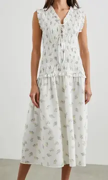 RAILS  Dion Amaryllis Floral drop waist smocked Shirred Cotton Midi Dress