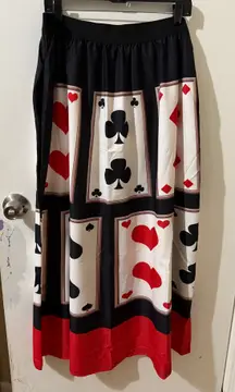 Queen of hearts Vegas theme playing card maxi skirt. New, never worn
