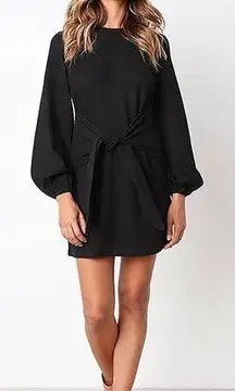 PRETTYGARDEN Ladies Plain Long Elastic Sleeves Loose Knit Dresses With Belt Sz M