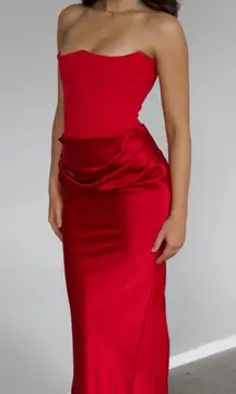 HOUSE OF CB 'Persephone' Scarlet Strapless Corset Maxi Dress NWOT size M