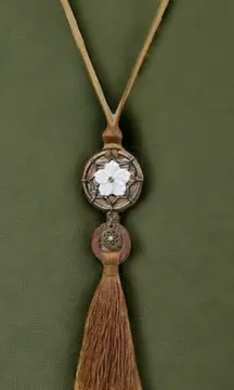 Boho Ladies 1 Pendant Necklace Round Hollow Set‎ White Flower Coffee Color