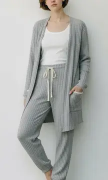 Blu Pepper Gray Ribbed Knit Lounge Set Small, NWT, Cozy Life Cardigan and Pants