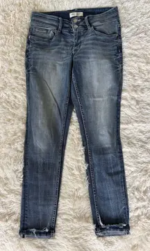 BKE Payton Universal Fit Mid-Rise Skinny Jeans Size 28 Distressed Hem‎ Denim