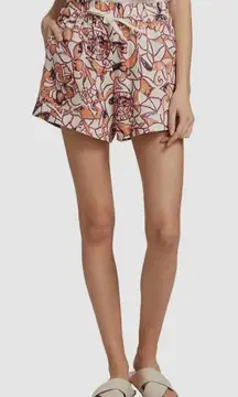 A.L.C Billy II White Orange Linen Casual Drawstring Pocket Shorts Size 4