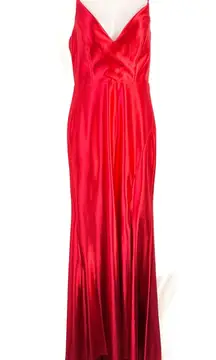 Apparel Satin Silky Red Sleeveless Floor Length Formal Gown Prom Dress NWT