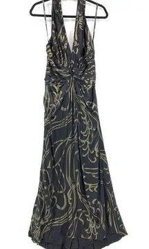 Tadashi Collection Dress Women's Size 6 Halter Style Gown Black Gold Printed