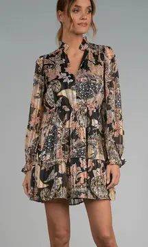 Elan Paisley Mini Dress Size Small Tiered Fully Lined Sheer Overlay