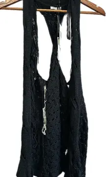 Buffalo David Bitton Black Knit Fringe Vest S/P