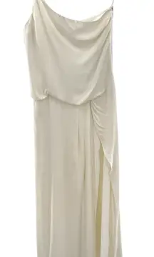 Haute Hippie 100% Silk Asymmetric One Shoulder Draped Wide Leg Jumpsuit Sz 6