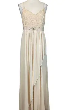 Adrianna Papell Women's Formal Dress Size 6 Cream Beaded Lace and Chiffon Gown