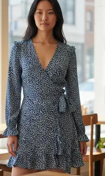 Michael Kors Blue and White Patterned Top 100% Silk XXS