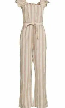 VERO MODA Belted Linen Blend Stripe Jumpsuit Size XL