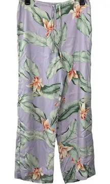 Tommy‎ Bahama Purple Lavender Floral Silk Pants Size 10 Tie Waist Swim Cover Up