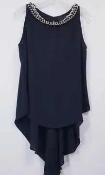 GREYLIN Black Braided Chain Neck Hi-Low Blouse Sleeveless